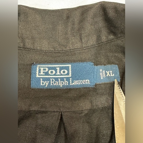 VTG Polo Ralph Lauren Camp Shirt Men XL Black Silk Linen Loop Collar Red Pony - Picture 3 of 8